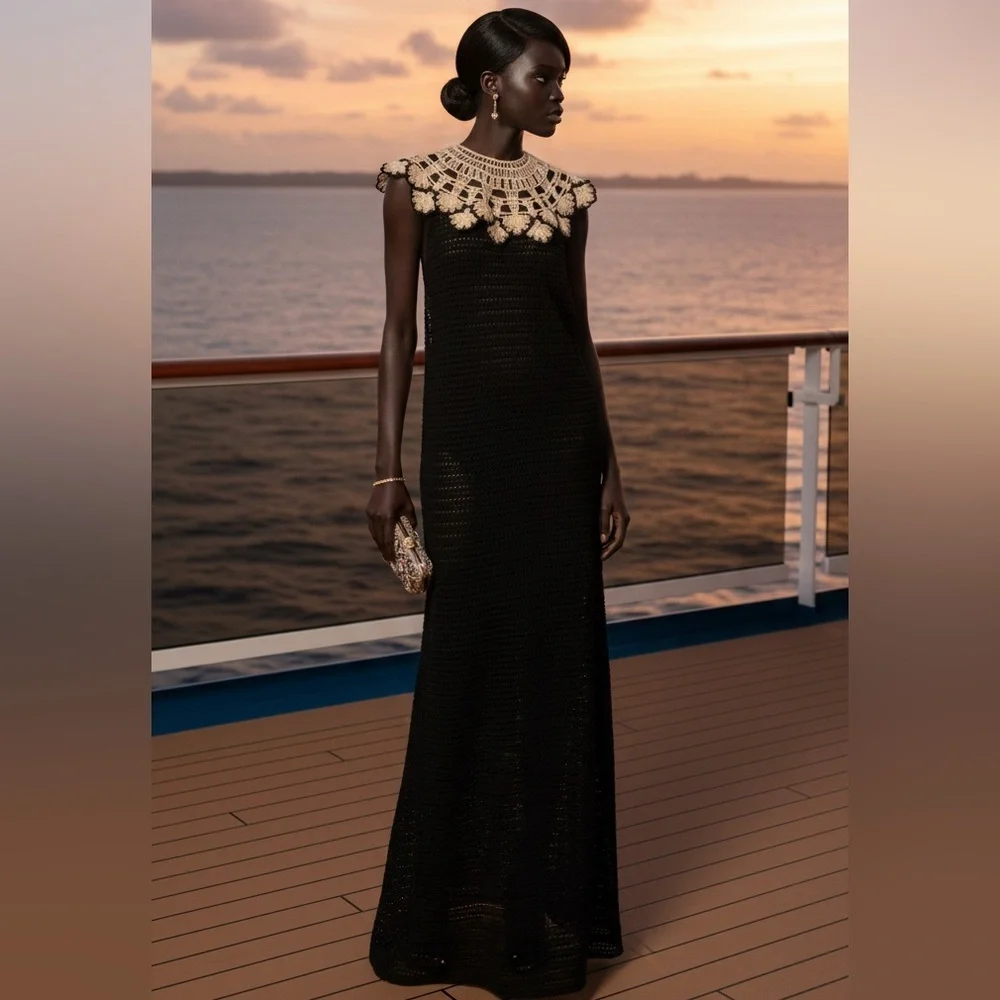NWT Zara Limited Edition Black Crochet Dress with gold Accents XS/S - Picture 2 of 9